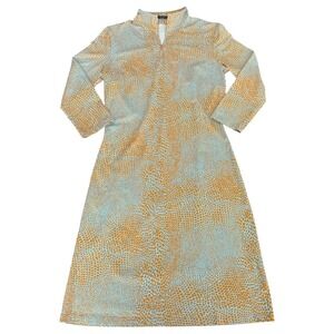 J.McLaughlin Catalina Cloth Dress Orange Blue 1/4 Zip Neck Midi Small Preppy